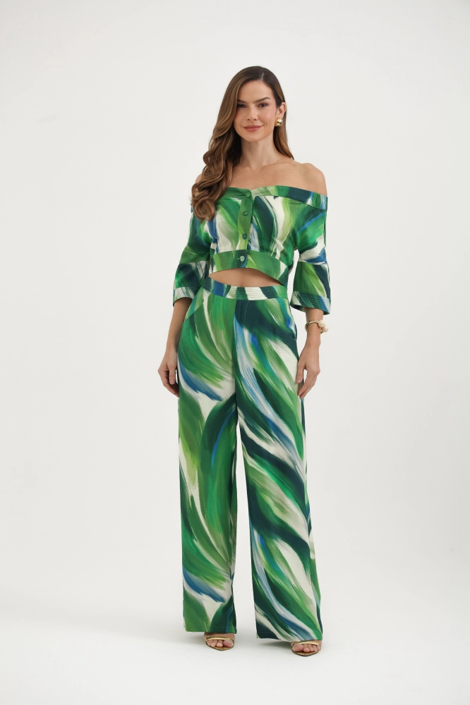 9037535 - Calça Pantalona Estampa Botanique VERDE 9037535 - Calça Pantalona Estampa Botanique VERDE - Imagem 1
