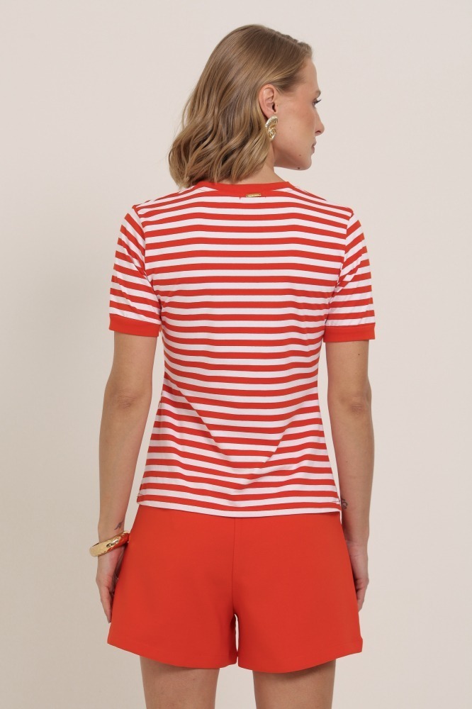 9037564 - Blusa Listrada Punhos e Abertura Decote VERMELHO