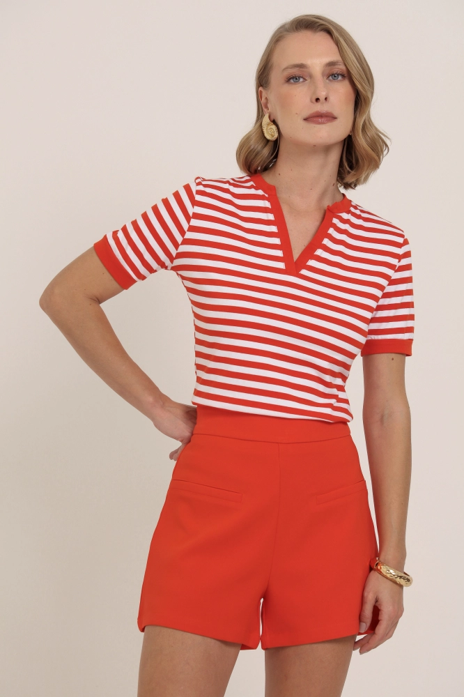 9037564 - Blusa Listrada Punhos e Abertura Decote VERMELHO 9037564 - Blusa Listrada Punhos e Abertura Decote VERMELHO