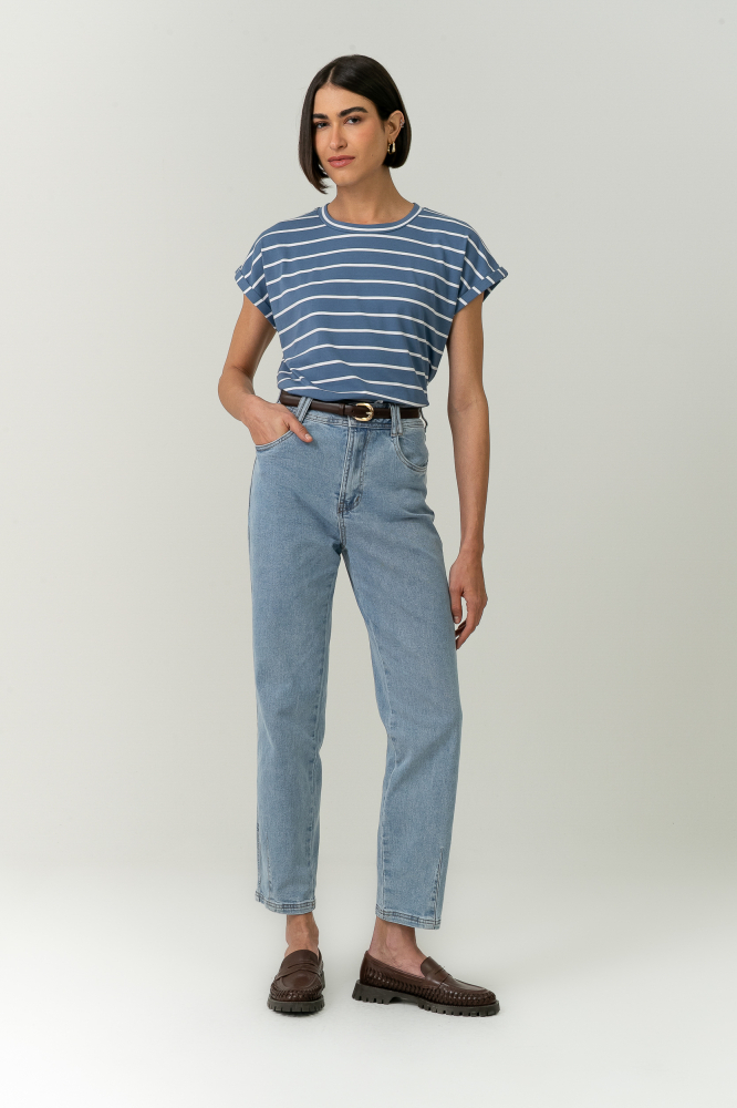 9037565 - Blusa Listrada Manga E Cava Caída AZUL 9037565 - Blusa Listrada Manga E Cava Caída AZUL