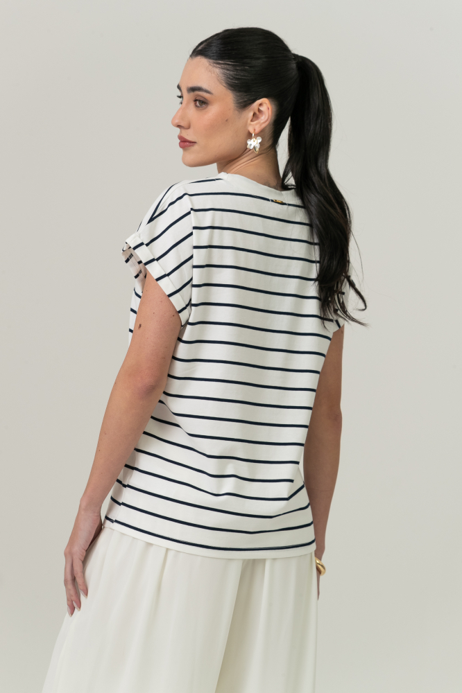 9037565 - Blusa Listrada Manga E Cava Caída MARINHO 9037565 - Blusa Listrada Manga E Cava Caída MARINHO