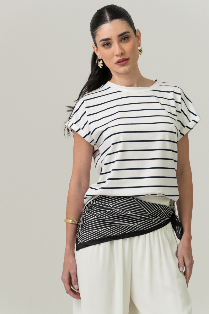 9037565 - Blusa Listrada Manga E Cava Caída MARINHO 9037565 - Blusa Listrada Manga E Cava Caída MARINHO