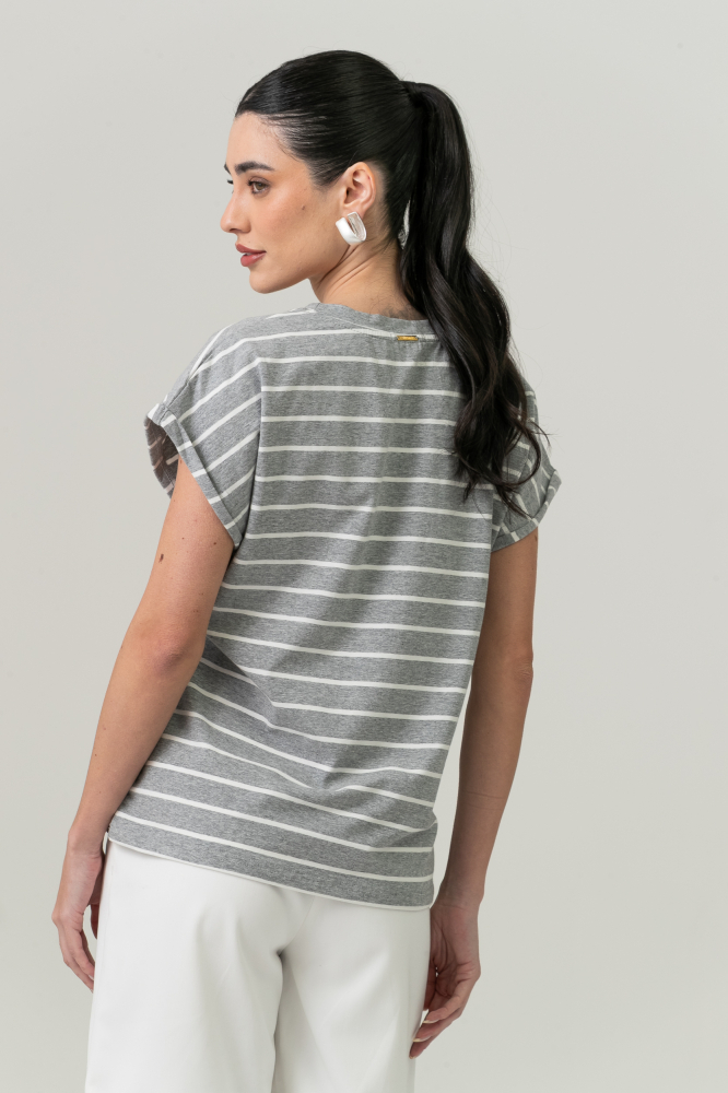 9037565 - Blusa Listrada Manga E Cava Caída MESCLA