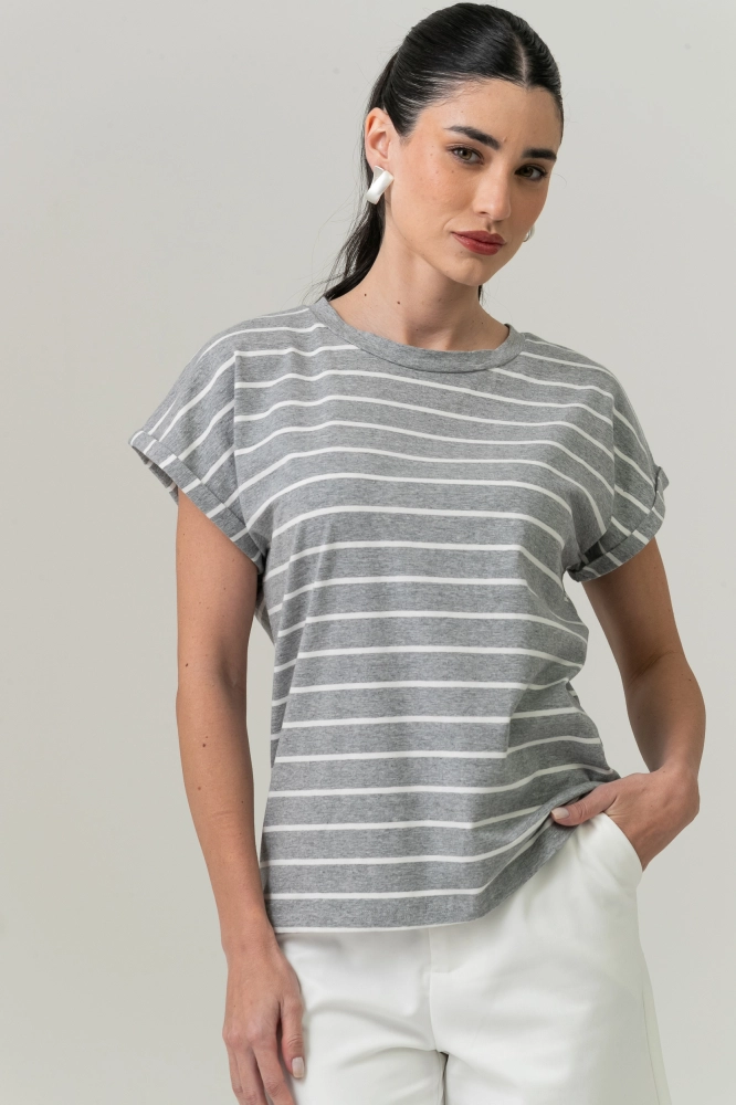 9037565 - Blusa Listrada Manga E Cava Caída MESCLA 9037565 - Blusa Listrada Manga E Cava Caída MESCLA - Imagem 2