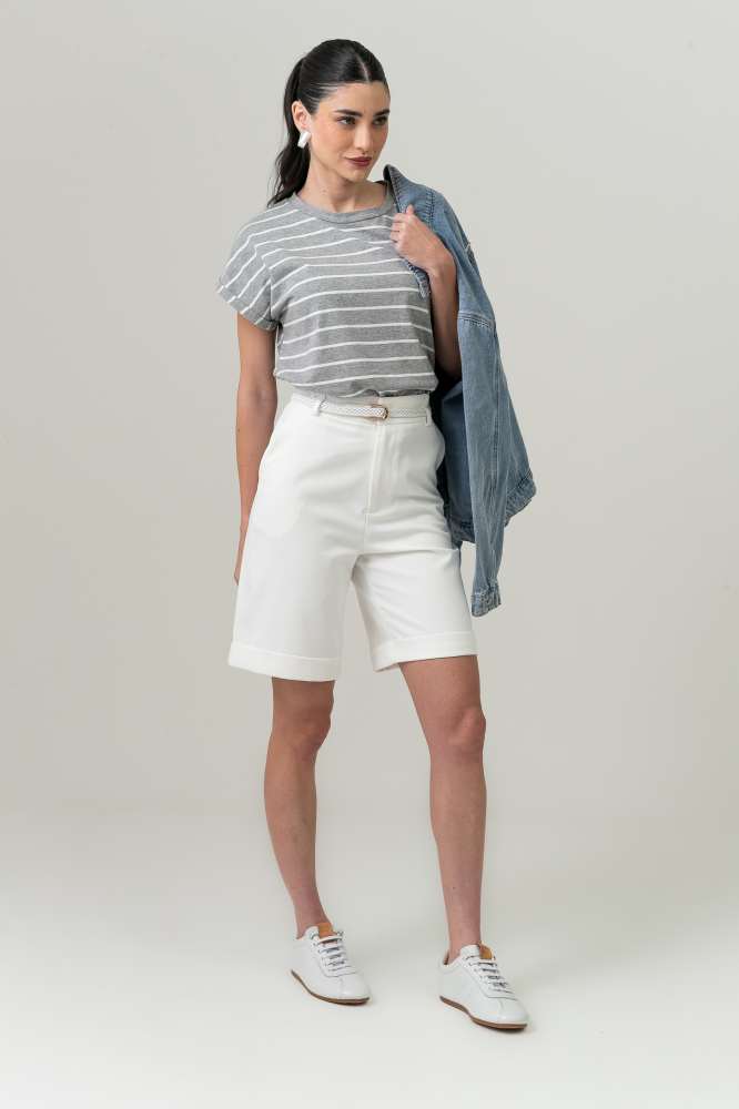 9037565 - Blusa Listrada Manga E Cava Caída MESCLA