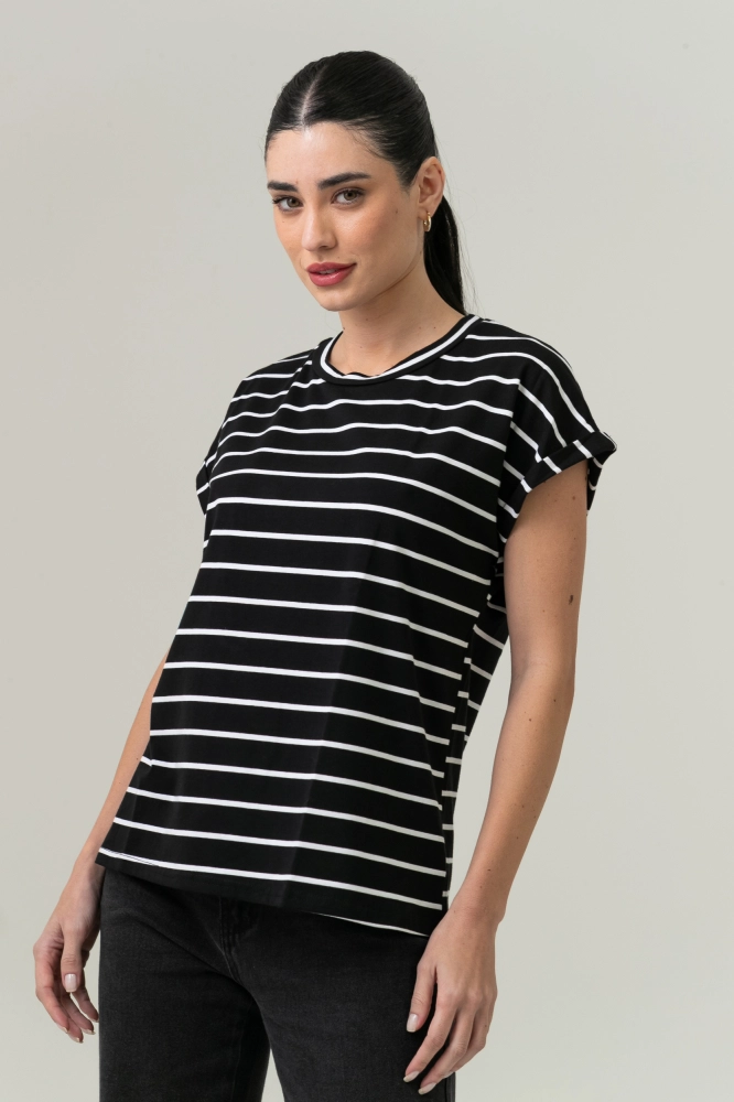 9037565 - Blusa Listrada Manga E Cava Caída PRETO 9037565 - Blusa Listrada Manga E Cava Caída PRETO - Imagem 2