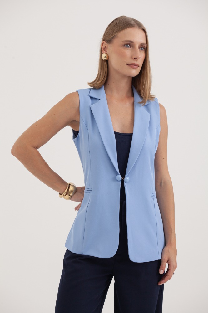 9037567 - Colete Alfaiataria Fecho Bolinha AZUL