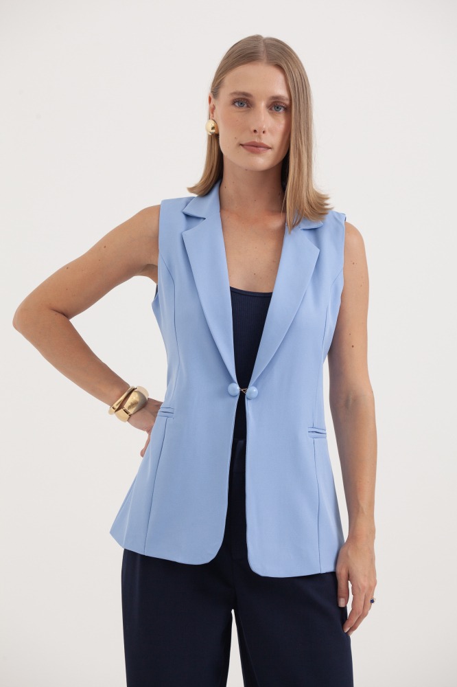 9037567 - Colete Alfaiataria Fecho Bolinha AZUL