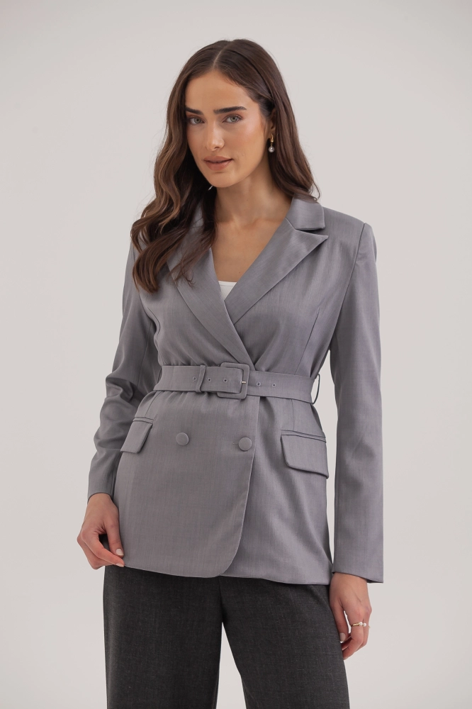 9037569 - Blazer Com Cinto E Bolsos CINZA - Imagem 1