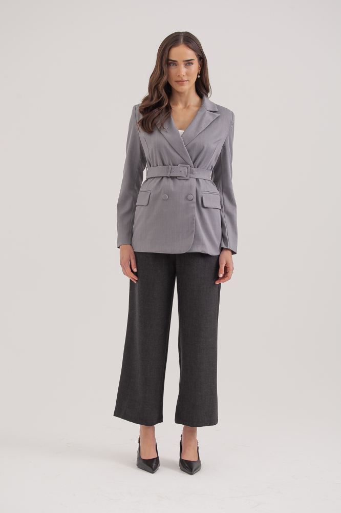 9037569 - Blazer Com Cinto E Bolsos CINZA