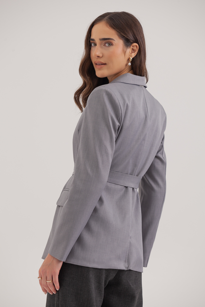 9037569 - Blazer Com Cinto E Bolsos CINZA