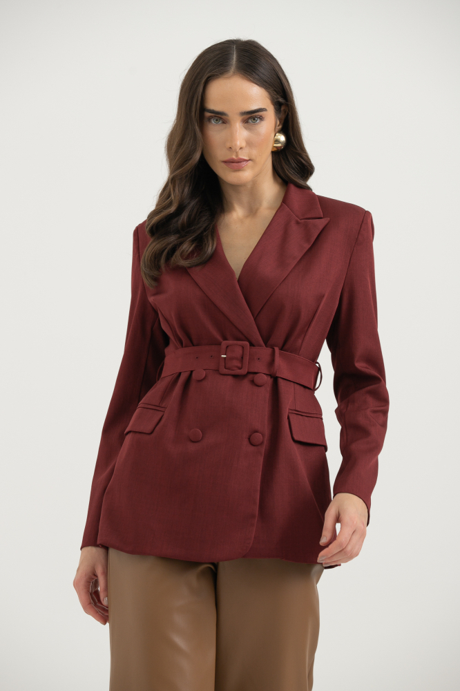 9037569 - Blazer Com Cinto E Bolsos VINHO 9037569 - Blazer Com Cinto E Bolsos VINHO
