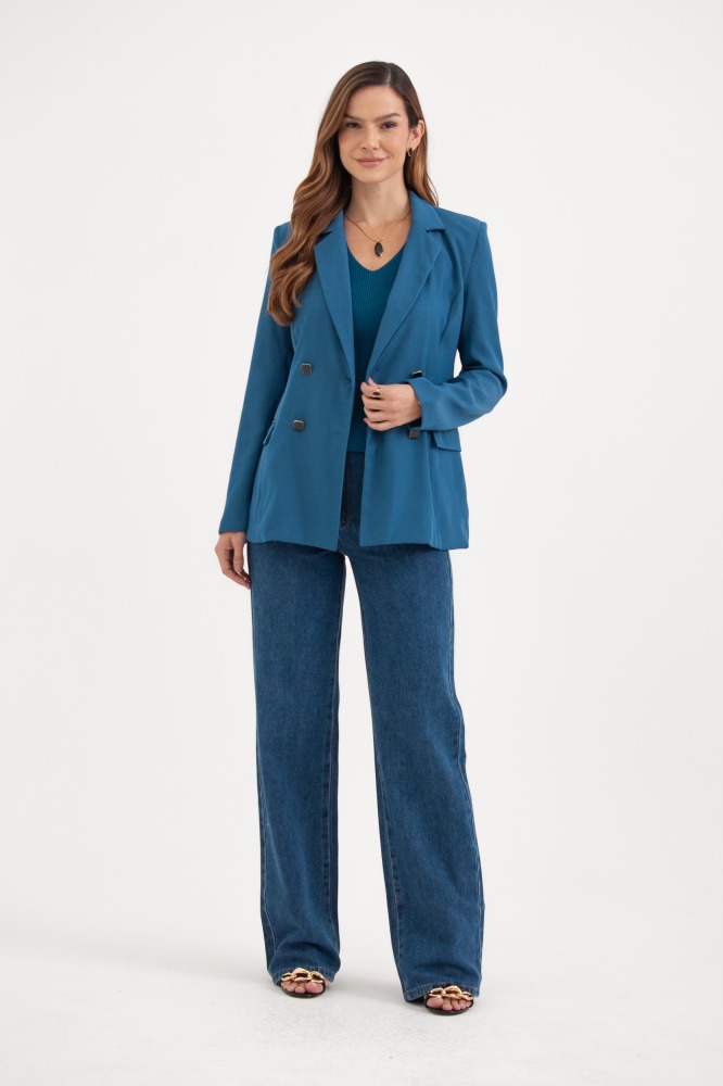 9037570 - Blazer Com Bolsos E Botões Quadrados AZUL 9037570 - Blazer Com Bolsos E Botões Quadrados AZUL