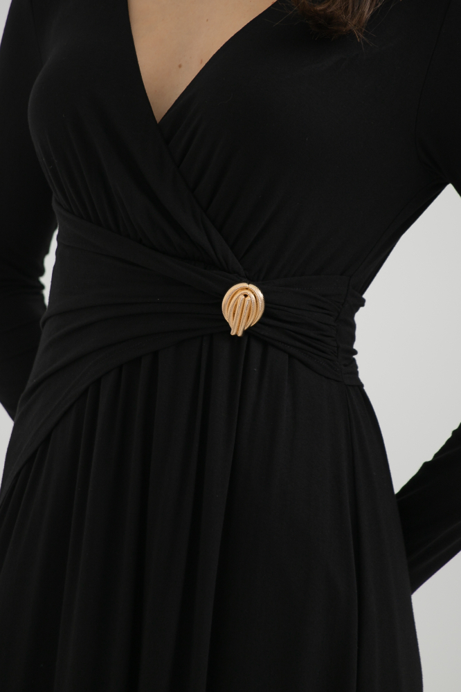 9037573 - Vestido Transpassado Malha Com Detalhe Franzido PRETO 9037573 - Vestido Transpassado Malha Com Detalhe Franzido PRETO