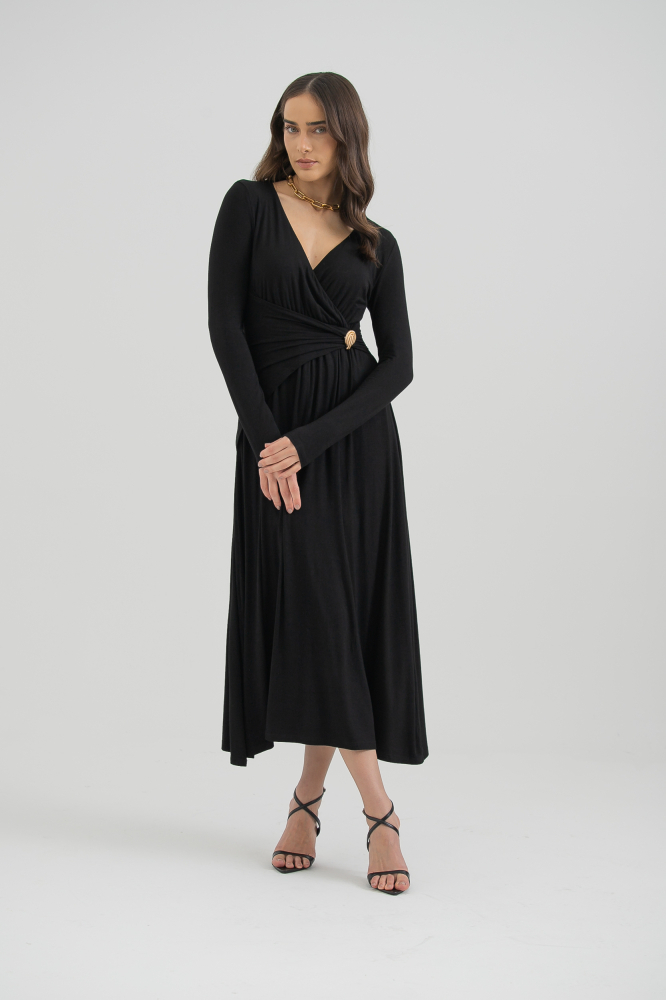 9037573 - Vestido Transpassado Malha Com Detalhe Franzido PRETO 9037573 - Vestido Transpassado Malha Com Detalhe Franzido PRETO