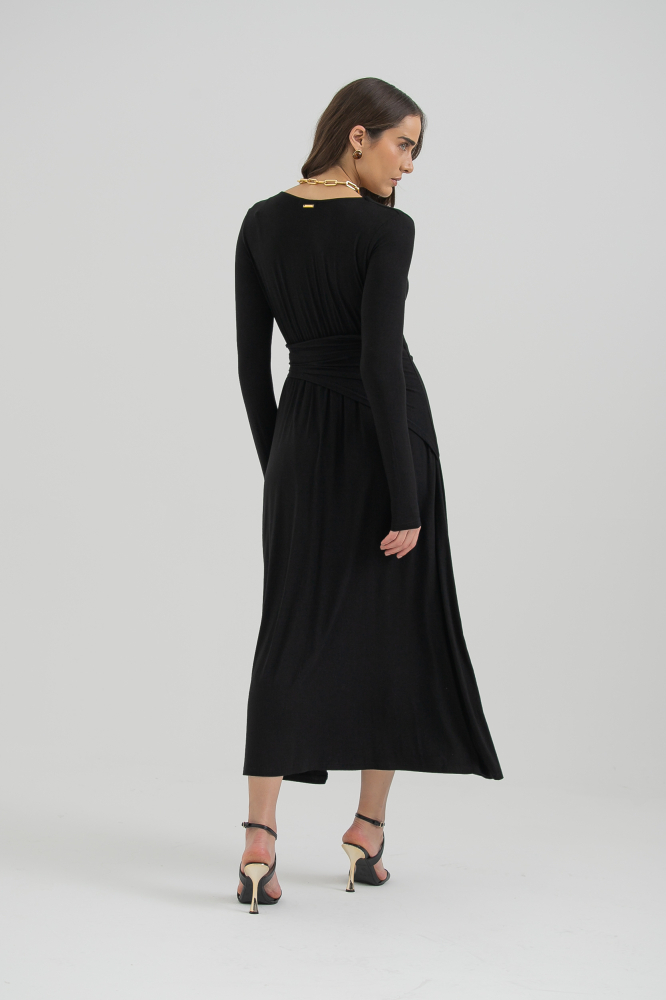 9037573 - Vestido Transpassado Malha Com Detalhe Franzido PRETO 9037573 - Vestido Transpassado Malha Com Detalhe Franzido PRETO
