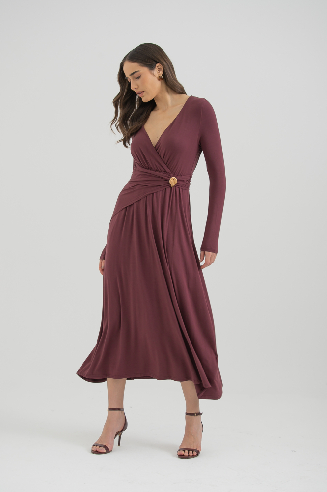 9037573 - Vestido Transpassado Malha Com Detalhe Franzido VINHO 9037573 - Vestido Transpassado Malha Com Detalhe Franzido VINHO