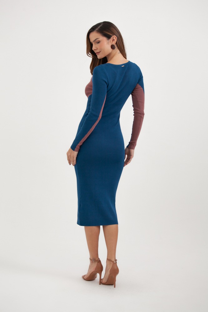 9037580 - Vestido Tricot Longo Faixa Diagonal Lateral AZUL 9037580 - Vestido Tricot Longo Faixa Diagonal Lateral AZUL