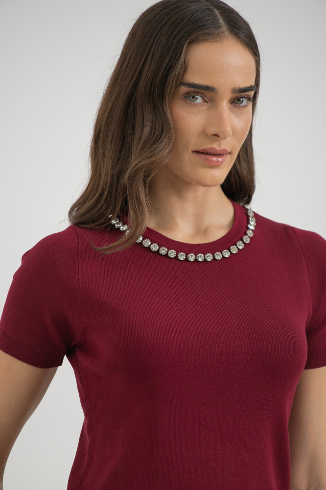9037584 - Blusa Tricot Brilhos Decote VINHO 9037584 - Blusa Tricot Brilhos Decote VINHO