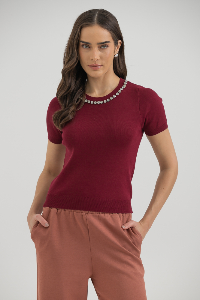 9037584 - Blusa Tricot Brilhos Decote VINHO 9037584 - Blusa Tricot Brilhos Decote VINHO
