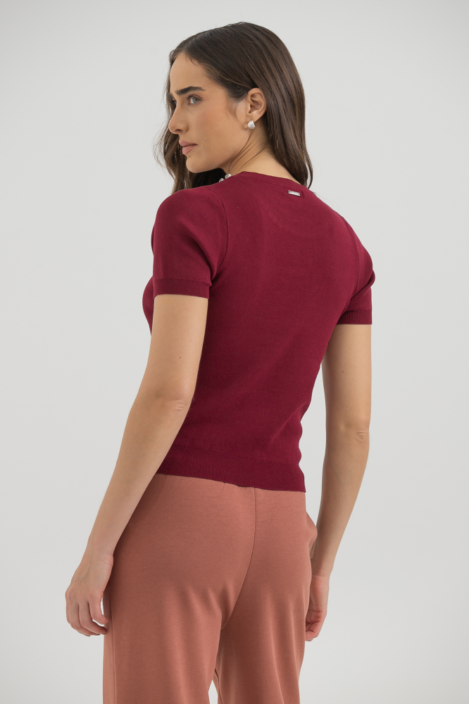 9037584 - Blusa Tricot Brilhos Decote VINHO 9037584 - Blusa Tricot Brilhos Decote VINHO