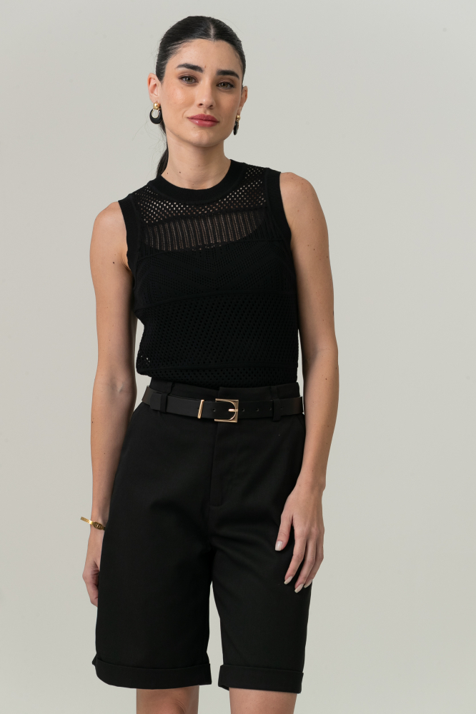 9037585 - Blusa Tricot Regata Ponto Telado PRETO 9037585 - Blusa Tricot Regata Ponto Telado PRETO