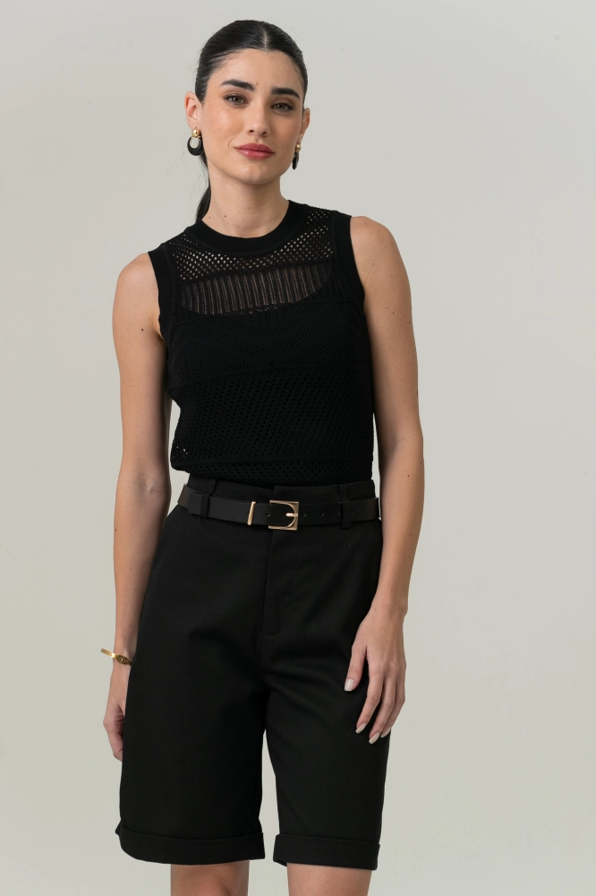 9037585 - Blusa Tricot Regata Ponto Telado PRETO 9037585 - Blusa Tricot Regata Ponto Telado PRETO - Imagem 1
