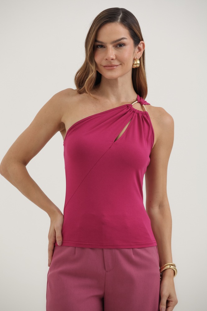 9037597 - Blusa Malha Um Ombro Só Abertura Decote E Aviamento FÚCSIA 9037597 - Blusa Malha Um Ombro Só Abertura Decote E Aviamento FÚCSIA
