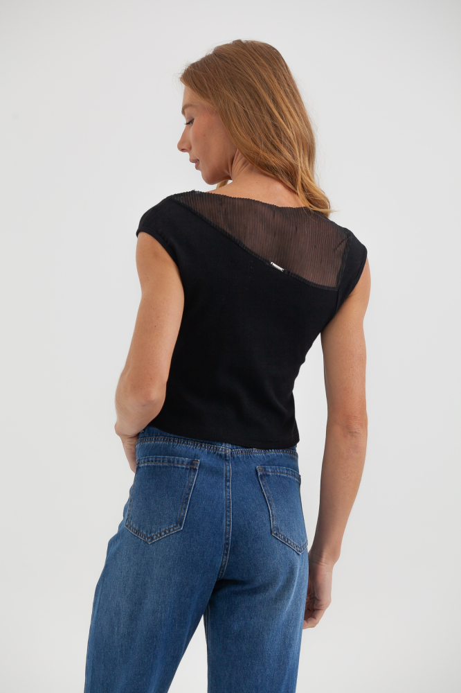 9037600 - Blusa Malha Com Recorte PRETO 9037600 - Blusa Malha Com Recorte PRETO