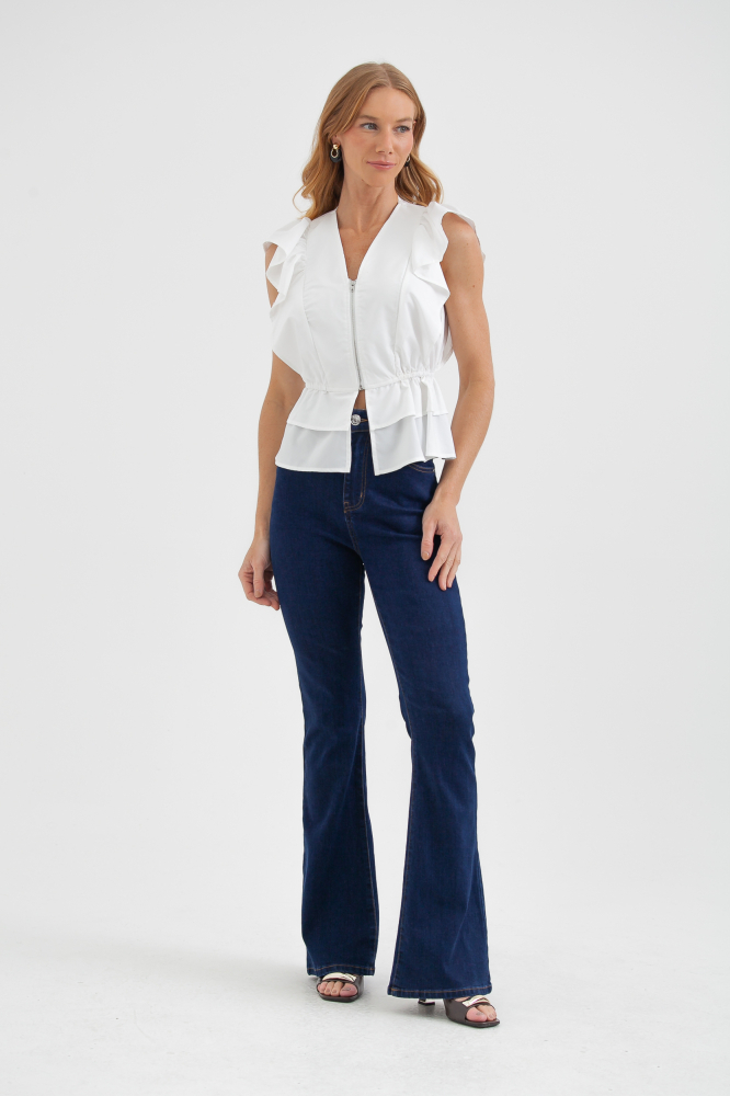 9037605 - Blusa Zíper Mangas Babados Com Peplum OFF-WHITE 9037605 - Blusa Zíper Mangas Babados Com Peplum OFF-WHITE