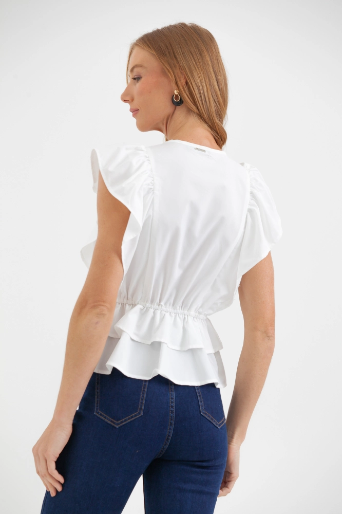9037605 - Blusa Zíper Mangas Babados Com Peplum OFF-WHITE 9037605 - Blusa Zíper Mangas Babados Com Peplum OFF-WHITE - Imagem 2