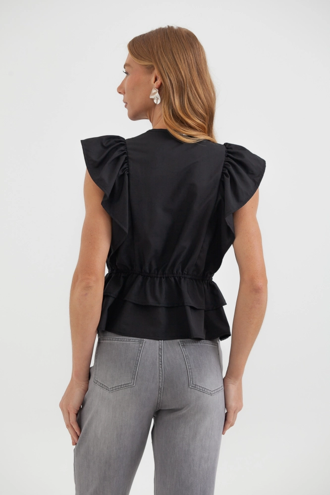 9037605 - Blusa Zíper Mangas Babados Com Peplum PRETO 9037605 - Blusa Zíper Mangas Babados Com Peplum PRETO - Imagem 2