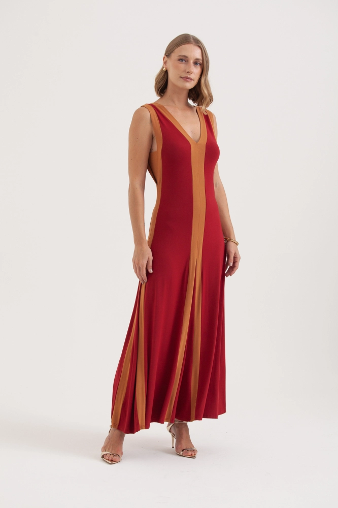 9037614 - Vestido Malha Longo Faixas Bicolor VINHO 9037614 - Vestido Malha Longo Faixas Bicolor VINHO - Imagem 2