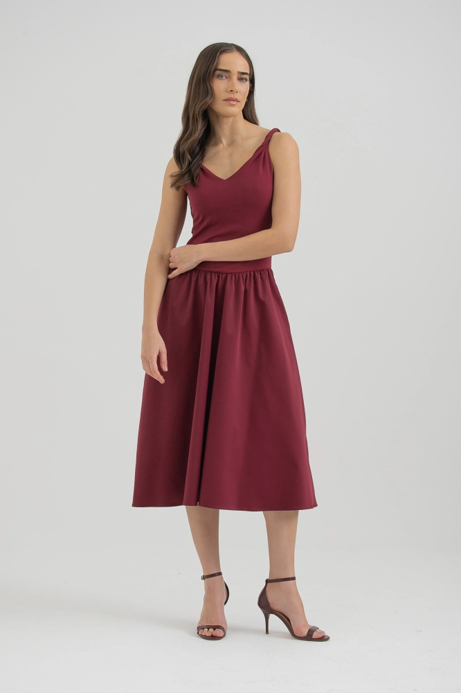 9037616 - Vestido Malha Alça Torcida E Saia Franzida VINHO 9037616 - Vestido Malha Alça Torcida E Saia Franzida VINHO - Imagem 2