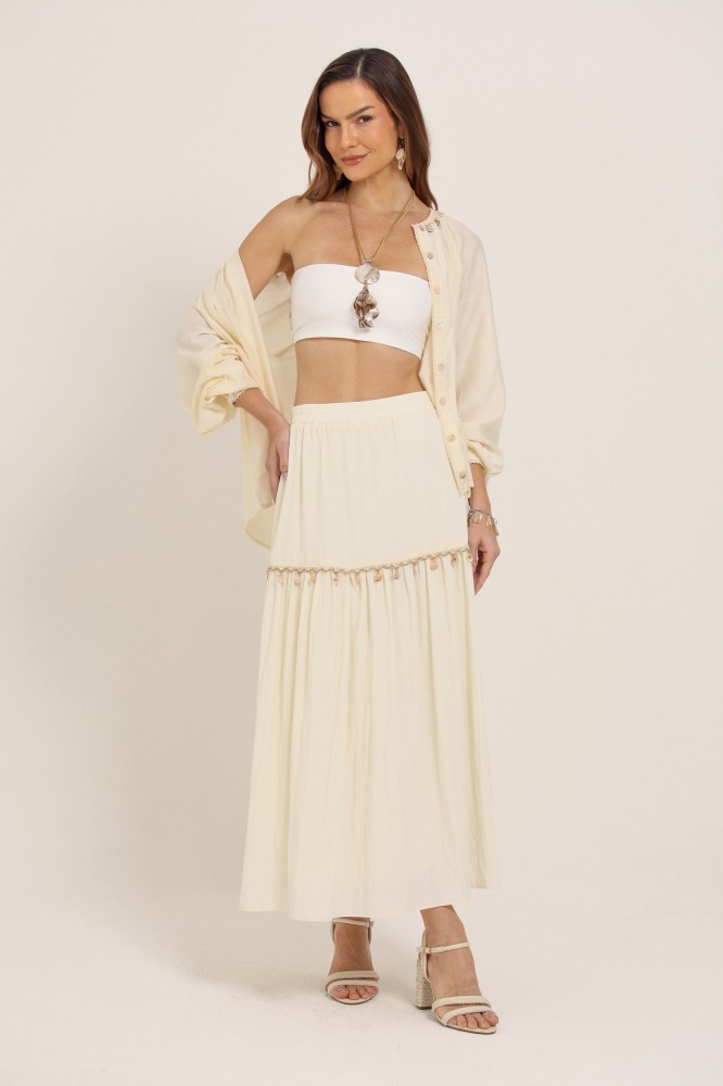 9037625 - Blusa Manga Longa Crochê E Pingentes AREIA