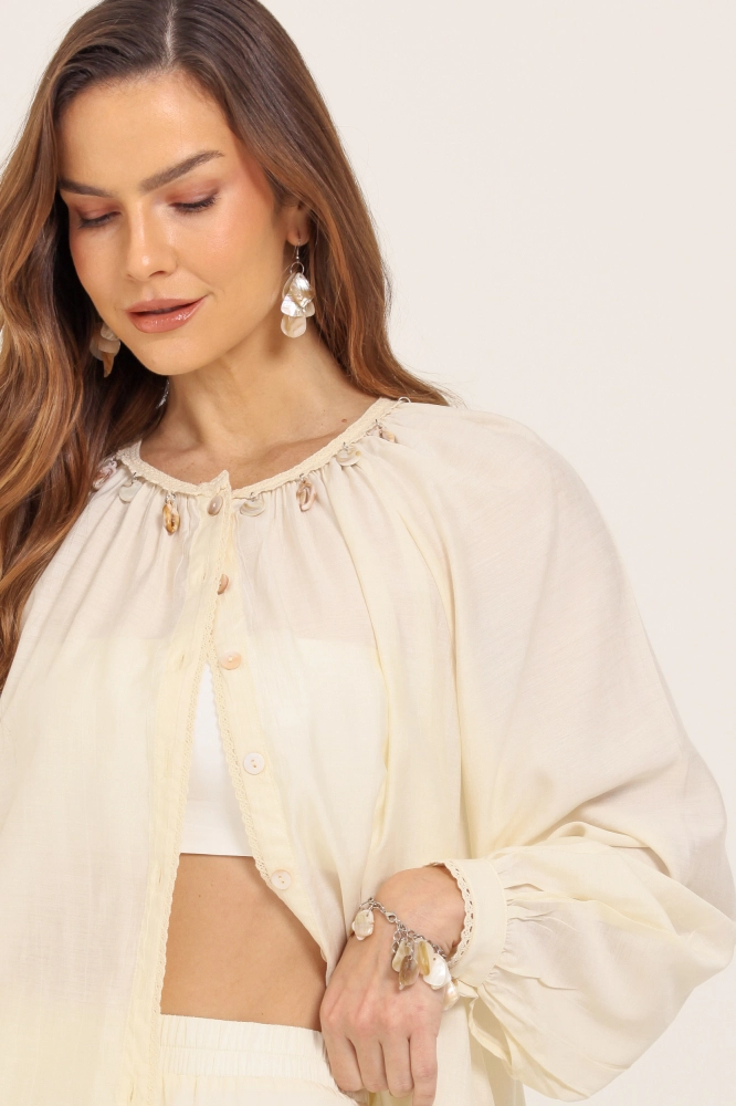 9037625 - Blusa Manga Longa Crochê E Pingentes AREIA 9037625 - Blusa Manga Longa Crochê E Pingentes AREIA - Imagem 2