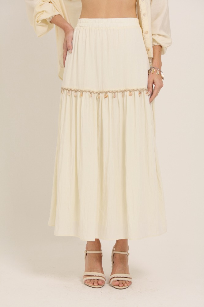 9037626 - Saia Longa Com Crochê E Pingentes AREIA