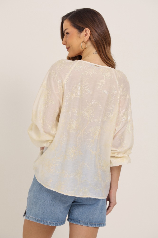 9037627 - Blusa Manga Longa Bordada E Cordão Com Tassel AREIA 9037627 - Blusa Manga Longa Bordada E Cordão Com Tassel AREIA