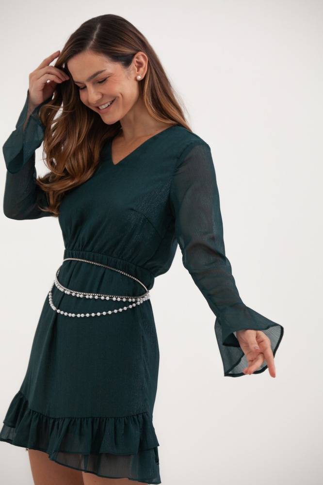 9037649 - Vestido Manga Longa Com Babados Punho E Barra VERDE 9037649 - Vestido Manga Longa Com Babados Punho E Barra VERDE