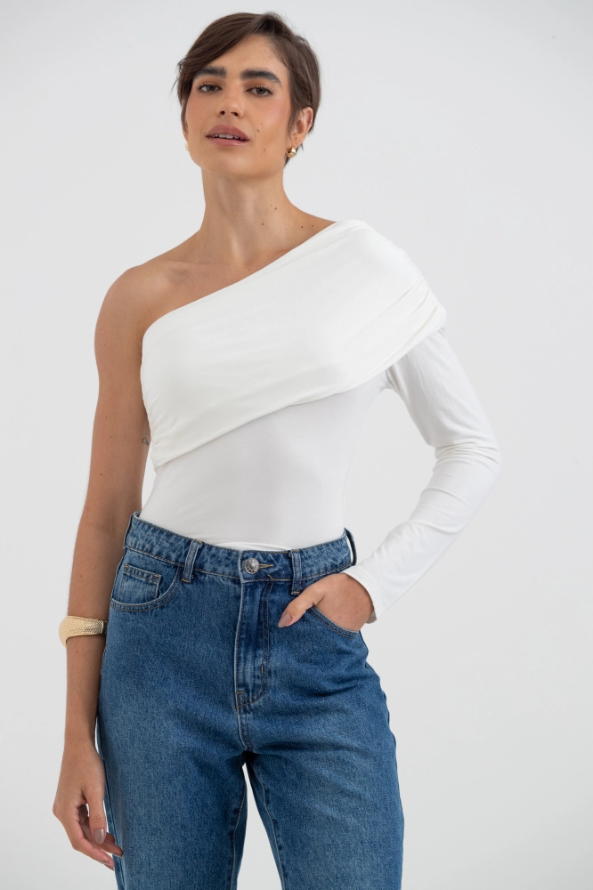 9037652 - Blusa Um Ombro Só Franzida Manga Longa OFF-WHITE 9037652 - Blusa Um Ombro Só Franzida Manga Longa OFF-WHITE - Imagem 1