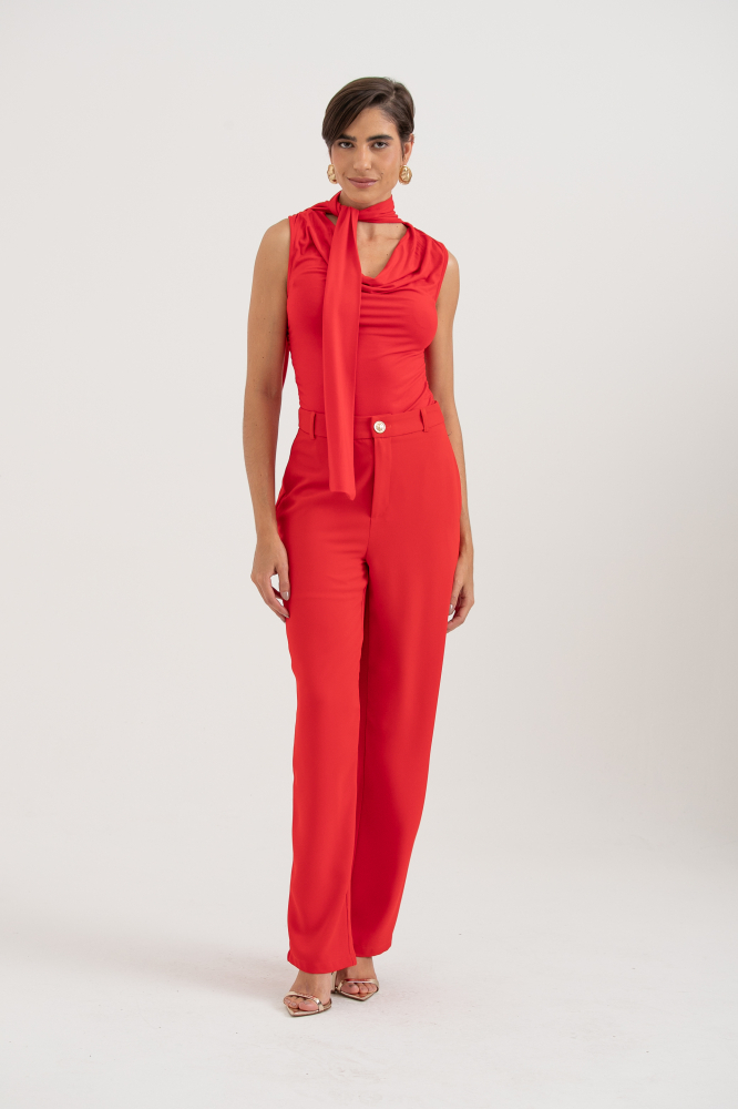9037654 - Blusa Regata Malha Com Gola Laço VERMELHO