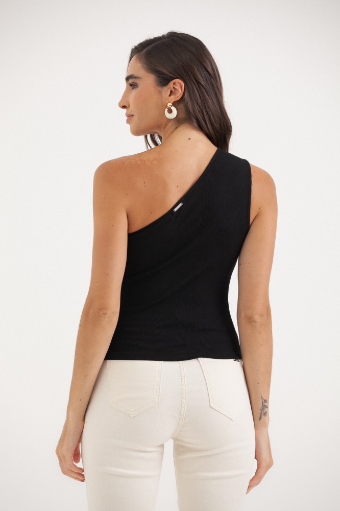 9037655 - Blusa Malha Um Ombro Só Detalhe Zíper PRETO 9037655 - Blusa Malha Um Ombro Só Detalhe Zíper PRETO