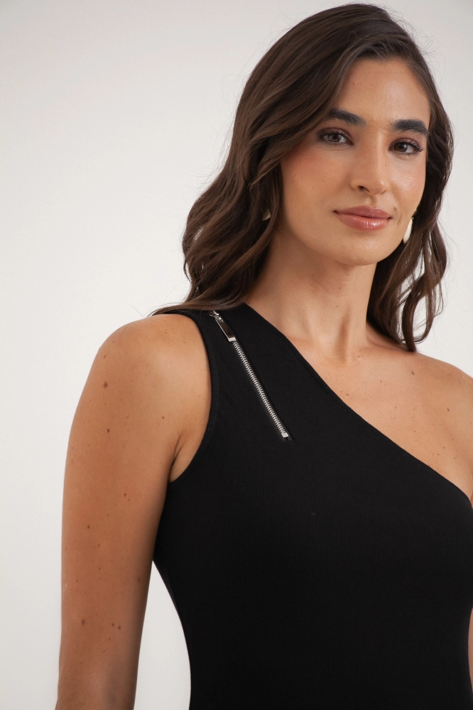 9037655 - Blusa Malha Um Ombro Só Detalhe Zíper PRETO 9037655 - Blusa Malha Um Ombro Só Detalhe Zíper PRETO - Imagem 2