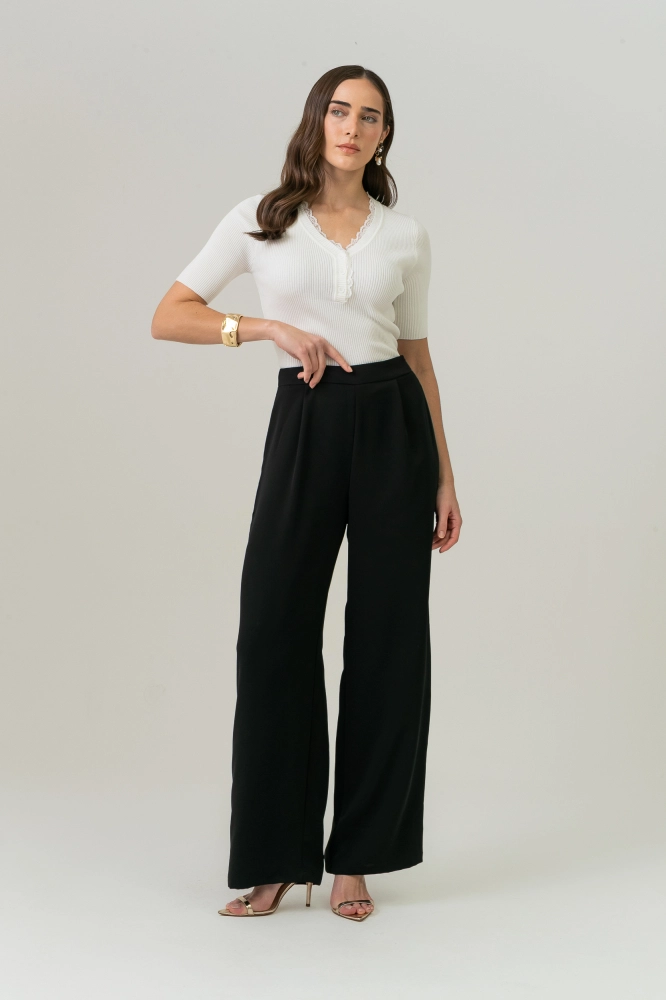 9037657 - Calça Pantalona Alfaiataria Com Pregas PRETO 9037657 - Calça Pantalona Alfaiataria Com Pregas PRETO - Imagem 1