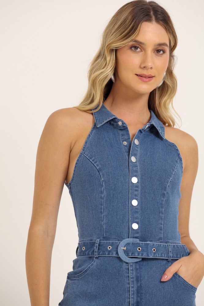 9037668 - Macacão Jeans Cava Americana Com Gola JEANS