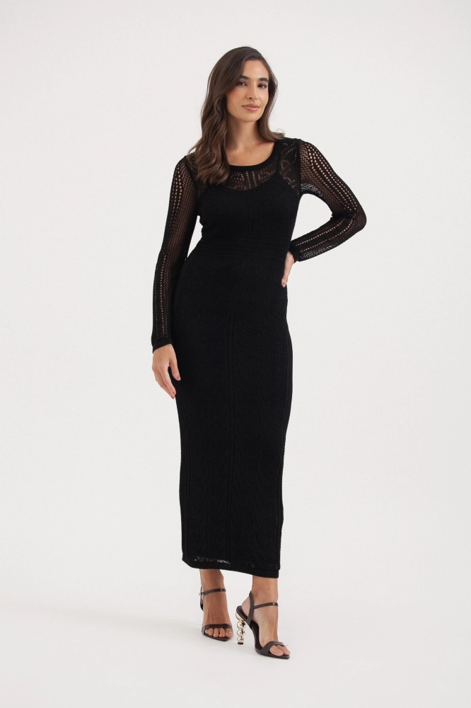 9037684 - Vestido Tricot Manga Longa Ponto Telado PRETO 9037684 - Vestido Tricot Manga Longa Ponto Telado PRETO - Imagem 1