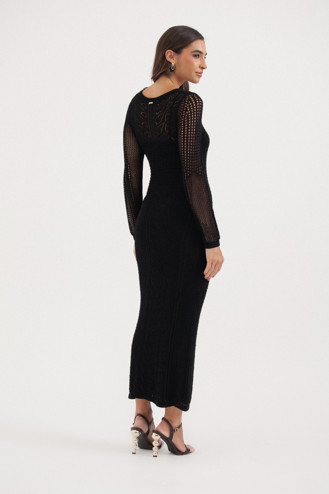 9037684 - Vestido Tricot Manga Longa Ponto Telado PRETO 9037684 - Vestido Tricot Manga Longa Ponto Telado PRETO