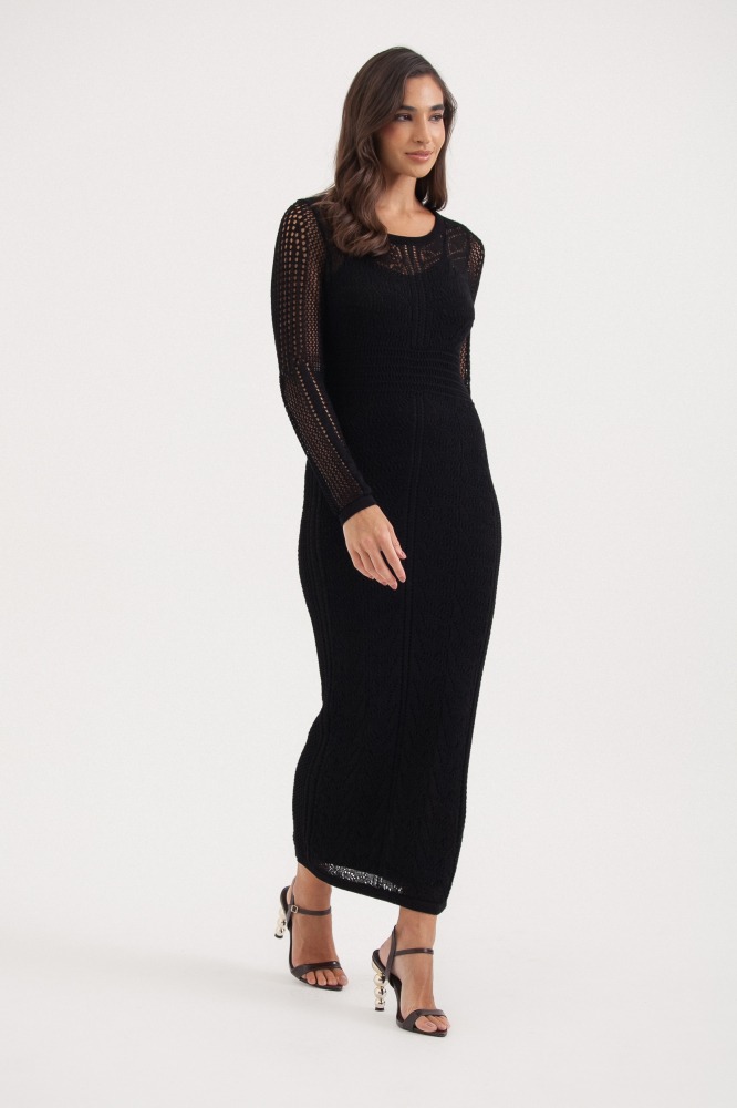9037684 - Vestido Tricot Manga Longa Ponto Telado PRETO 9037684 - Vestido Tricot Manga Longa Ponto Telado PRETO