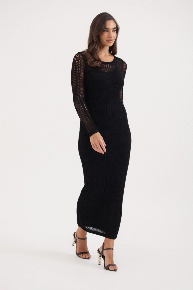 9037684 - Vestido Tricot Manga Longa Ponto Telado PRETO 9037684 - Vestido Tricot Manga Longa Ponto Telado PRETO - Imagem 2