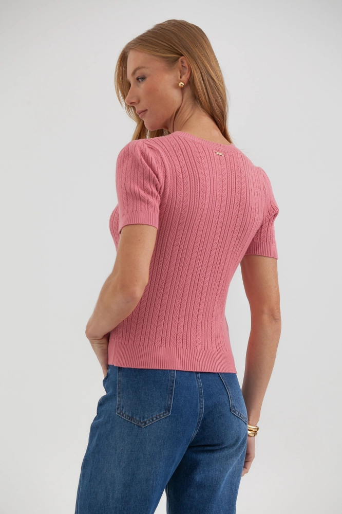 9037687 - Blusa Tricot Manga Curta Ponto Desenhado ROSÊ 9037687 - Blusa Tricot Manga Curta Ponto Desenhado ROSÊ - Imagem 2
